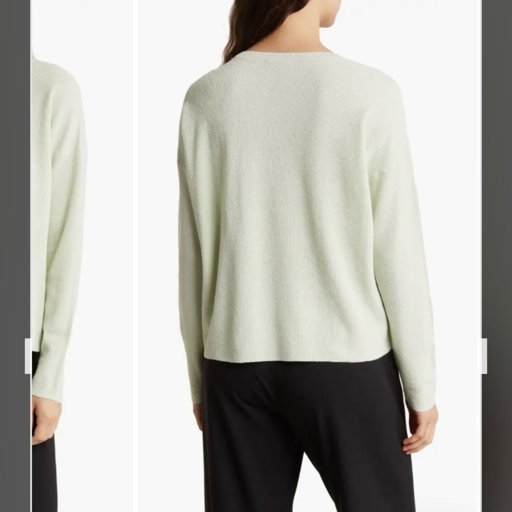 Eileen Fisher Organic Linen Blend Long Sleeve Top Sweater in Mist Size XL - Picture 2 of 6